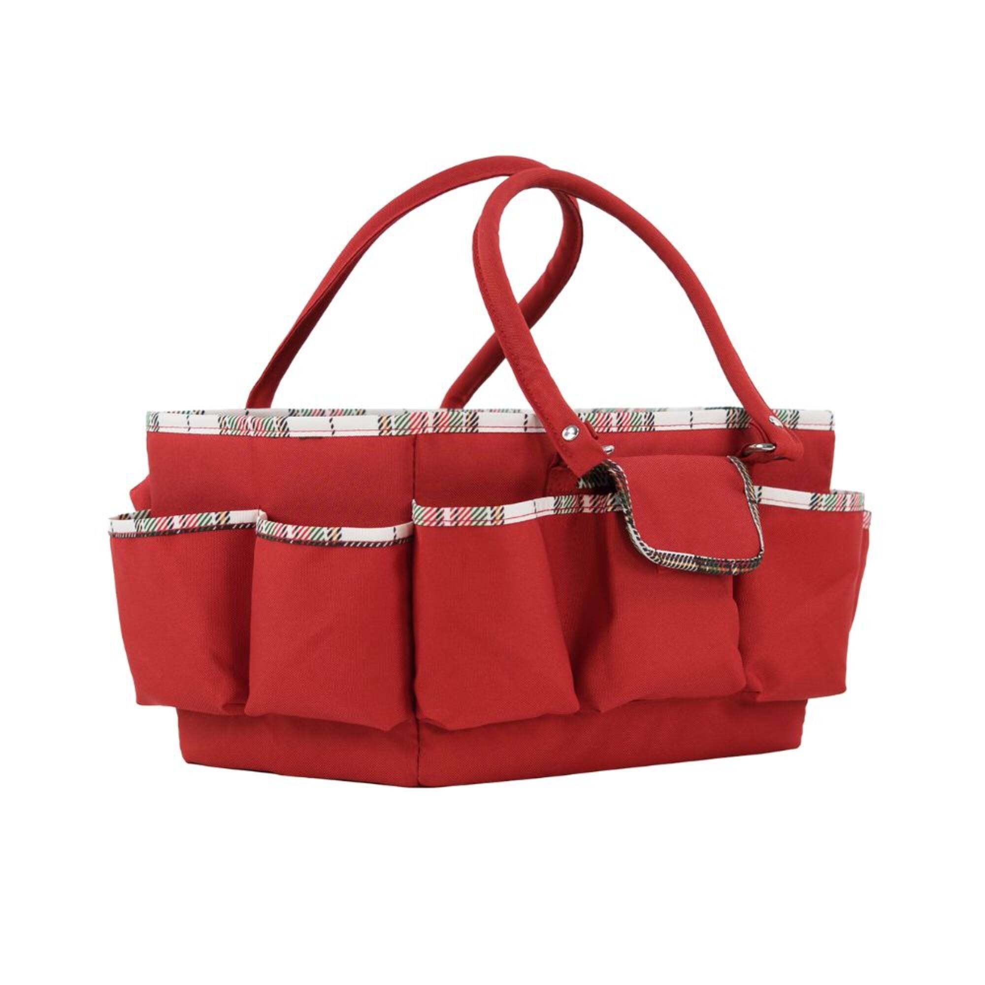 Everything Mary 11.5" Red Plaid Christmas Deluxe Store & Tote Craft Organizer Bag